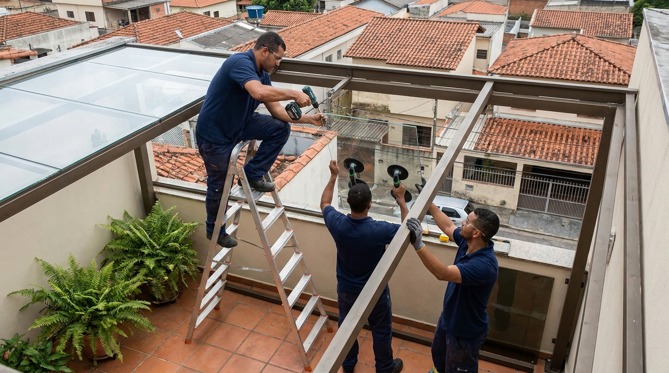 Cobertura de vidro em terraço com telhados em Vila Velha-ES