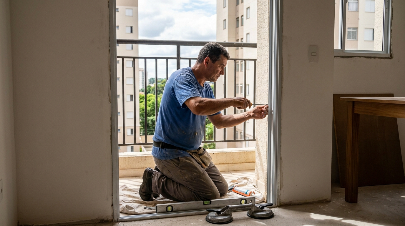 Janela de vidro em apartamento alto em Vila Velha-ES