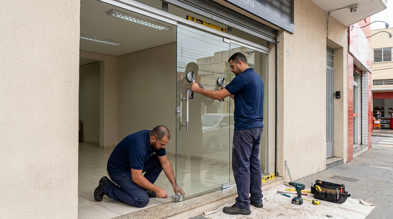 Porta de vidro com puxador inox em Vila Velha-ES
